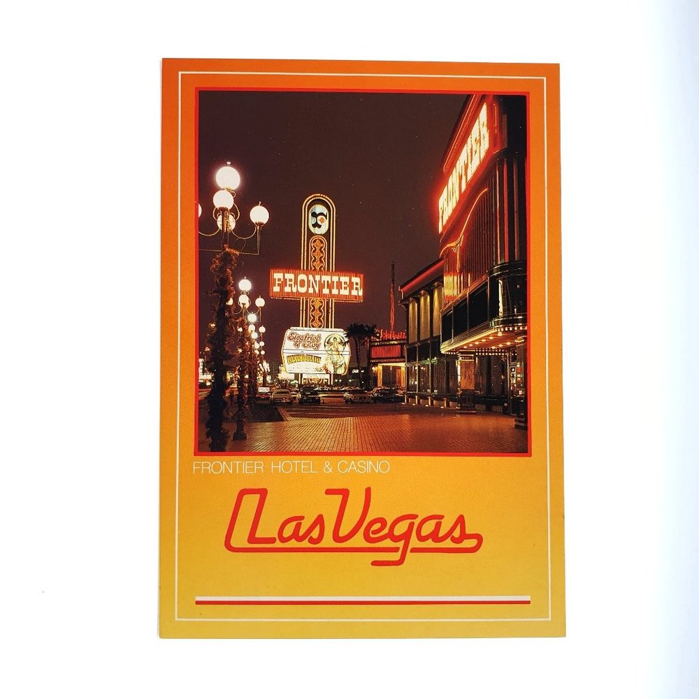 Vintage Postcard Las Vegas Frontier Hotel Casino Night Lights Holiday Decoration